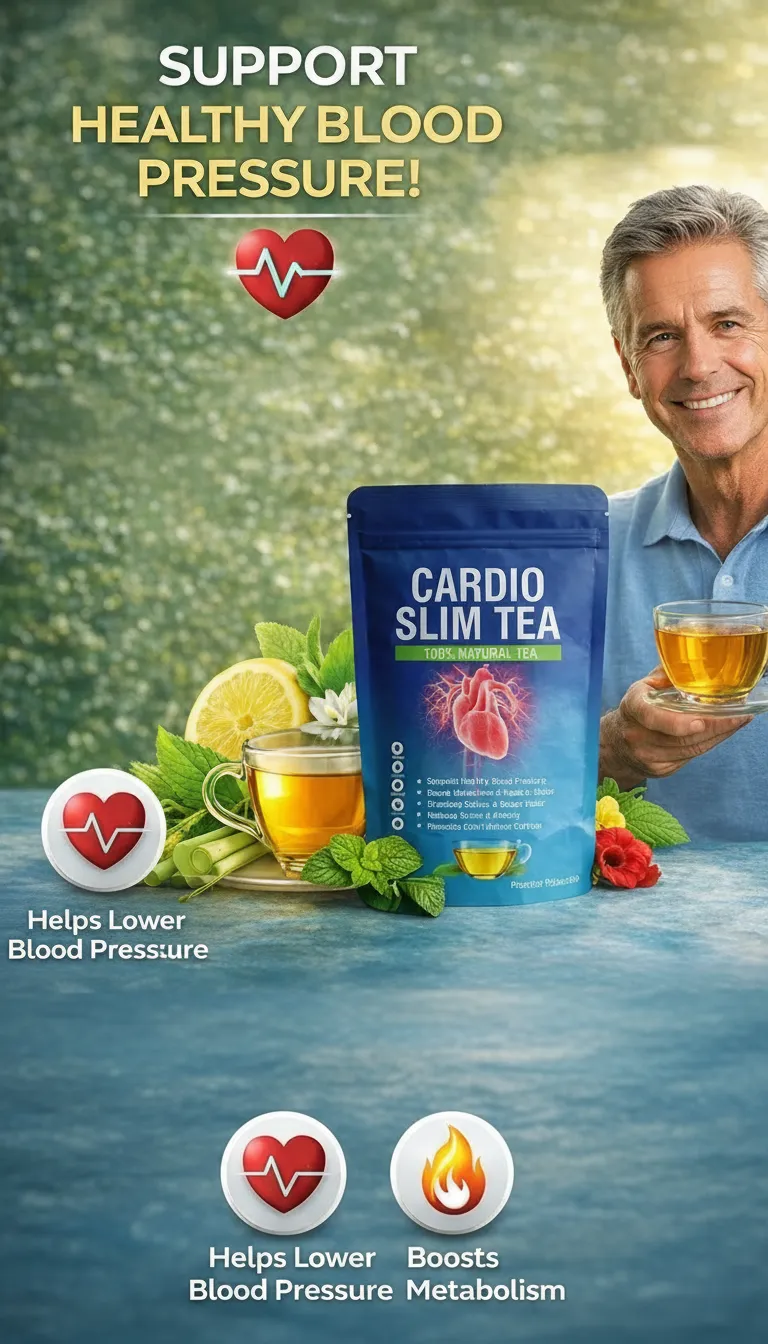Smiling man holding a cup of Cardio Slim Tea for heart health.